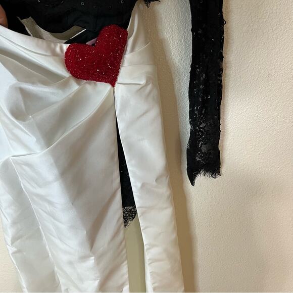 Tarik Ediz Canisa Queen of Hearts lace satin black white two piece dress NEW 2 - Picture 6 of 10